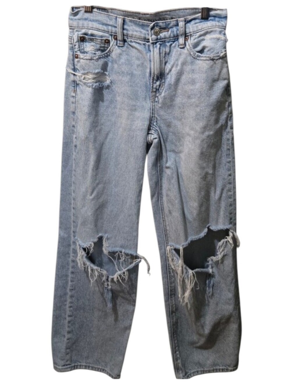 American Eagle Outfitters 000 Short Baggy Wide Leg Distressed Jeans Light Wash